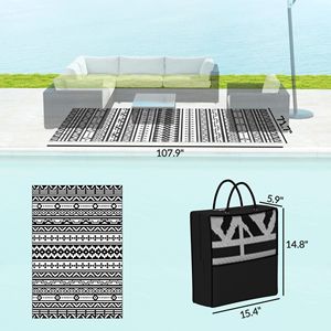 Tappeto da Esterno Reversibile Bianco e Nero con Motivi Geometrici 6FT X 9FT, Impermeabile in Plastica Intrecciata con Borsa per il Trasporto - Product Image 3