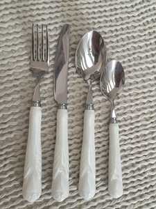 Ensemble de couverts de luxe plaqués or avec manches en résine verte, finition miroir, style occidental, kit 4 pièces, couteau, fourchette, cuillère - Product Image 6