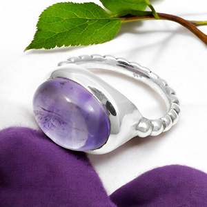 Handmade IGI Certified 925 Sterling Silver <b>Boho</b> <b>Ring</b> Comes With Vintage Unisex Bezel Set Natural Amethyst Gemstone In Oval Shape - Product Image 1