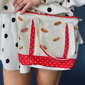 Bolso tote de playa con estampado de guinga, venta al por mayor, regalo para damas de honor, bolso de hombro, bolso tote de lona bordado estilo Ballpark - Product Image 6