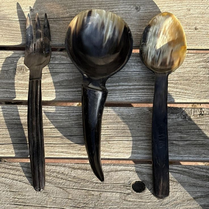 Latest India-Made Premium Stainless Steel Salad Server Set Unique Luxury Classic Buffalo Horn Spoons Natural Horn Salad Coffee - Product Image 3