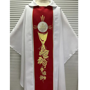 Casulla de Tela Jacquard Semigótica Blanca con Banda Dorada 2026, Casulla Bordada de Alta Calidad con Diseño Nuevo Hecho a Medida - Product Image 3