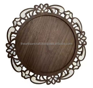 Bandeja de servicio de madera de flores hechas a mano con incrustaciones de perlas madre brillantes Diseño moderno duradero Tamaño y logotipo personalizables - Product Image 3