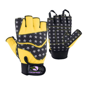 SAAR Industries Half <b>Finger</b> Gym Gloves Blue Black Star Pattern Adjustable Wrist <b>Strap</b> Weight Lifting Fitness Gear - Product Image 5