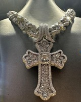 Pendentif Croix Luxe Sertie de Moissanite Or Massif 18K Taille Asscher, Breloque Chrétienne Religieuse Unisexe, Bijou Hip Hop