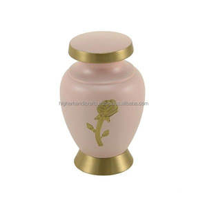Light Pink Metal <b>Mini</b> Keepsake <b>Urn</b> with Golden Engraving <b>for</b> Infant/Child/Pet <b>Ashes</b> 3" Size Higher Handicrafts Funeral Supplies - Product Image 1