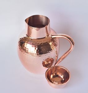 Collection de service de luxe en cuivre, pichet martelé fini à la main et verres assortis, ensemble carafe en cuivre écologique pour - Product Image 3