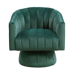 Poltrona in Velluto Verde Scuro per Soggiorno Moderno di Lusso, Comoda Poltrona Girevole con Schienale a Botte - Product Image 2