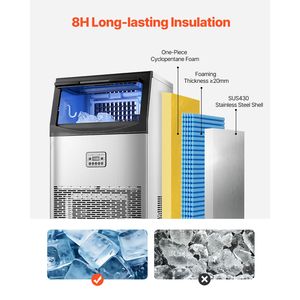 Attrezzatura di Refrigerazione per Cucine Commerciali, Macchina per il Ghiaccio 90lbs/24H, Capacità di Stoccaggio 33lbs, 50 Cubetti di Ghiaccio in 15 Minuti, LED - Product Image 5