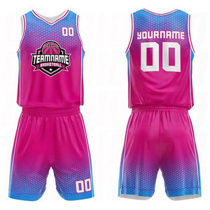 Ensemble de maillots de basket-ball rose vif et bleu, vente en gros, meilleure qualité, personnalisable, pour l'entraînement sportif, en polyester premium - Product Image 1