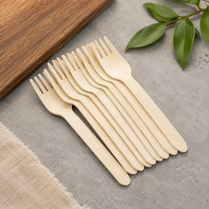 Ensemble d'ustensiles jetables en bois EcoRev - Écologiques et recyclables, sans danger pour les aliments, pour le camping et les fêtes - Product Image 1