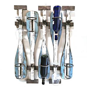 Porte-vin en bois rustique en forme d'aviron, rangement pour 5 bouteilles, pour maison de plage, porte-vin mural en bois vieilli, bar côtier - Product Image 6