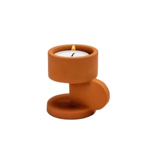 Portavelas de terracota, soporte de lámpara de luz de té moderno, base de vela de arcilla de diseñador, Decoración de mesa de boda decorativa rústica hecha a mano - Product Image 1