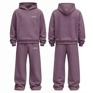 Ensemble de survêtement pour homme, couleur unie, coupe classique, 100% coton, sweat-shirt décontracté avec capuche, 320 g/m² - Product Image 1