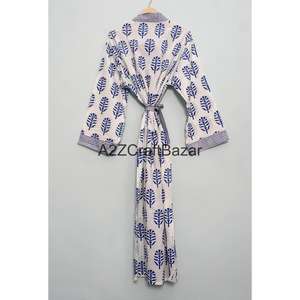 ผู้ผลิตเสื้อคลุมกิโมโนผ้าฝ้ายอินเดียแท้ 100% แบบแฮนด์บล็อก สำหรับผู้หญิง ออกแบบโดยดีไซเนอร์ เสื้อคลุมกิโมโนยาว - Product Image 6