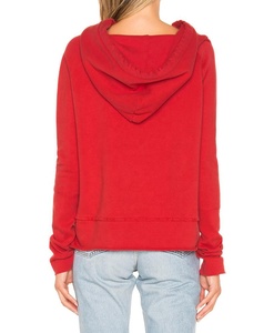 Sweat-shirt à capuche rouge pour femme, couleur unie, manches longues, en coton tricoté, respirant, décontracté, pour l'automne - Product Image 3