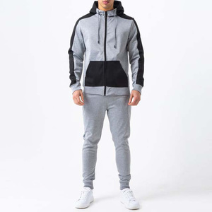 Chándal Gris para Hombre con Bloques de Color, Cremallera Completa, Capucha, Ajuste Regular, Poliéster y Algodón, para Otoño, con Bolsillos Laterales - Product Image 1