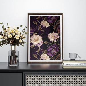 Carta da Parati Adesiva Floreale Scura Viola/Oro con Rose, Rivestimento Murale Impermeabile Autoadesivo - Product Image 5