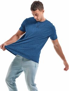 T-shirt pour homme à manches courtes, col rond, bleu uni, coupe classique, décontracté, tricoté, 100% coton, respirant, design simple - Product Image 4
