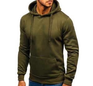 Wholesale High Quality 100% Cotton <b>Fleece</b> Olive Green Blank Hoodie Fashion Custom <b>Men</b> Pullover Hoodies for Adults - Product Image 2