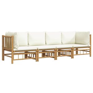 Conjunto Modular de Muebles de Jardín de Bambú Blanco Crema, Tamaño Mediano, para Sofás de Exterior - Product Image 3