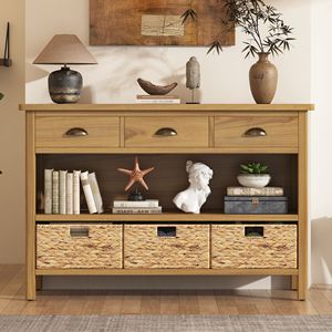 Consolle Vintage con Cassetti e Cesti Intrecciati in Giacinto d'Acqua, Opzioni Multicolore per Ingresso e Soggiorno - Product Image 2