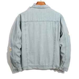 Veste en jean personnalisée pour homme, nouvelle collection, style rétro bleu déchiré, coupe classique, mode urbaine, vente en gros - Product Image 2