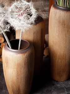 Vase de sol en céramique à grain de bois rustique, finition mate, fait main, grand vase à fleurs pour table, pour la décoration de la maison et des hôtels - Product Image 3