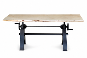 Table à manger en bois d'acacia à bord naturel, base en fer réglable en hauteur, style industriel rectangulaire, meubles rustiques pour salle à manger et maison - Product Image 3