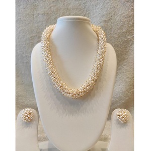 Impresionante Conjunto de Collar Largo y Pendientes de Perlas con Circonitas CZ Chapado en Plata de Latón para Mujer - Regalo de Fiesta, Joyería de Boda - Product Image 1