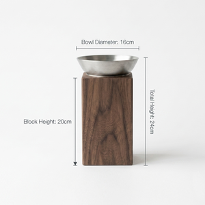 Premium Wooden Incense Burner Featuring Tall Rectangular Block Stand And Sleek <b>Brushed</b> Silver-Tone Top Bowl For Home Fragrance - Product Image 6