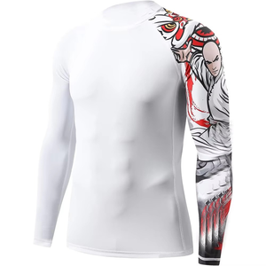 Chemise de compression à manches longues pour homme, blanche avec imprimé dragon rouge, manches longues, séchage rapide, vêtements de sport pour la salle de sport - Product Image 3