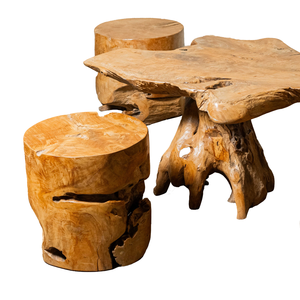 Ensemble de table en teck rustique de qualité supérieure avec tabourets en bois naturel, meubles de salon artisanaux pour la maison, les hôtels, les cafés ARTERRA - Product Image 2