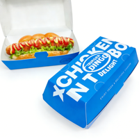 Boîte à hot-dogs coréenne personnalisée de qualité alimentaire, emballage jetable biodégradable en papier pour sandwichs, revêtement UV, haute qualité, finition mate