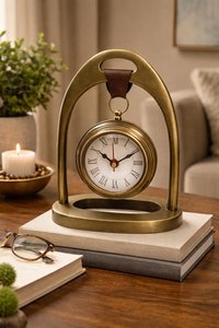 Horloge de bureau en laiton à motif équestre |   Montre de poche vintage inspirée des montres anciennes |   Décoration de table avec chiffres romains anciens pour le bureau - Product Image 3