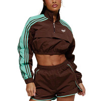 Conjunto de cortavientos y shorts deportivos de mujer a la moda, personalizados, con cremallera corta, ligeros, para verano, estilo urbano, con capucha.