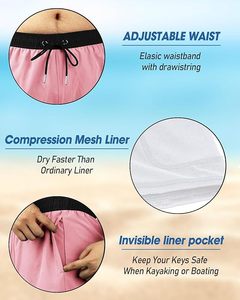 Short de bain unisexe d'été en tissu tissé uni anti-UV à taille élastique séchage rapide - Product Image 5