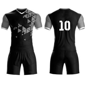 Fournisseur en gros – Ensemble maillot de football géométrique noir et vert pour homme, col en V, manches courtes, en polyester anti-humidité, uniformes en vrac - Product Image 3