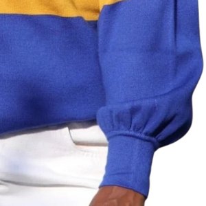 เสื้อสเวตเตอร์ Sigma Gamma Rho สีน้ำเงินทอง ลายบล็อกสี สำหรับผู้หญิง คอวี ถักนิตติ้ง สไตล์ลำลอง อบอุ่น สไตล์สมาคมนักศึกษากรีก - Product Image 6