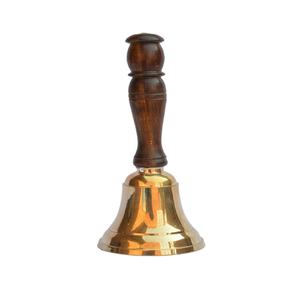 BB008 NOUVELLE ARRIVÉE Décoration d'intérieur Cloche ronde en laiton artisanale moderne avec poignée en bois Design fait main en provenance de l'Uttar Pradesh - Product Image 1