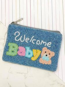 Pochette carrée à fermeture éclair brodée de perles, motif ours bleu de dessin animé, sac cadeau pour baby shower - Product Image 4