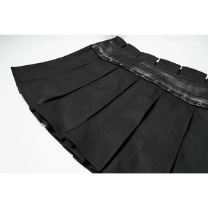 Jupe mini plissée noire pour femme style gothique punk avec anneaux en D métalliques et emblème tête de mort - Taille haute coupe trapèze style streetwear - Product Image 6