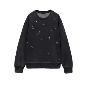 Sudaderas de hombre con cuello redondo y hombros caídos lavados con ácido de alta calidad, ropa de calle, sudaderas con piedras preciosas personalizadas de lana para el invierno - Product Image 1