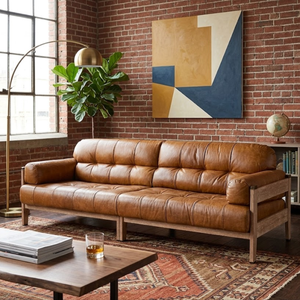 Vietnam Manufacturer Modern Leather Sofa 3 Seater Brown Upholstery Minimalist Couch for Home Hotel Furniture - Product Image 1