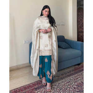 ชุดเซ็ตเสื้อผ้าผู้หญิงสำหรับงานปาร์ตี้ ดีไซน์เนอร์ Zeel พร้อมผ้าคลุมไหล่ ปักลายอย่างสวยงาม ไซส์ M สีรอม่า สวยสง่า ทันสมัย - Product Image 4