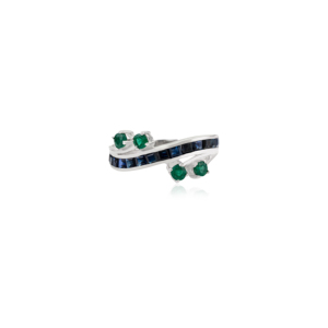 Wholesale Handmade 925 Sterling <b>Silver</b> Princess Cut Blue Sapphire & Round <b>Emerald</b> Band Channel Set Fine <b>Ring</b> Jewelry - Product Image 1