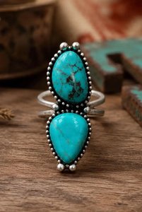 Bague Statement Turquoise Western Forme Poire et Irrégulière Bijoux Bohèmes pour Femme Cadeau Fait Main - Product Image 2