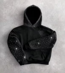 Sweat à capuche en molleton noir pour homme, logo brodé, style streetwear, vêtement d'hiver, coupe classique, manches classiques, 100% molleton - Product Image 1
