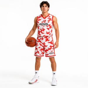 Conjunto de Uniforme de Baloncesto RONAL SPORTS, Camiseta sin Mangas con Estampado de Camuflaje Sublimado y Pantalones Cortos, Poliéster Transpirable, Unisex para Adultos - Product Image 3