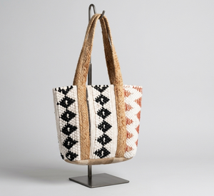 Beaded <b>Tote</b> <b>Bag</b> <b>With</b> Geometric Pattern Zip Closure Bohemian Style <b>Shoulder</b> <b>Strap</b> Women Casual Handbag - Product Image 1